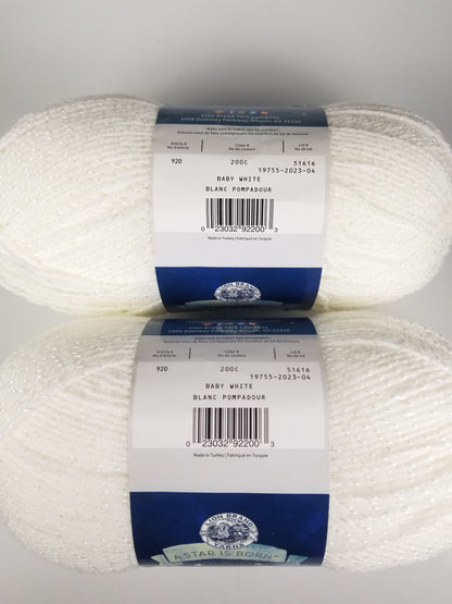 Lion Brand A Star Is Born Baby Soft Baby White (2 yarn skein Bundle) lot: 51616